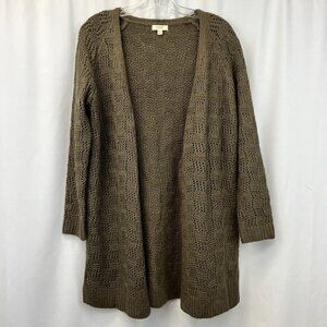 Ganji LA Crochet Knit Long Sleeve Open Front Long Cardigan Olive Size S/M